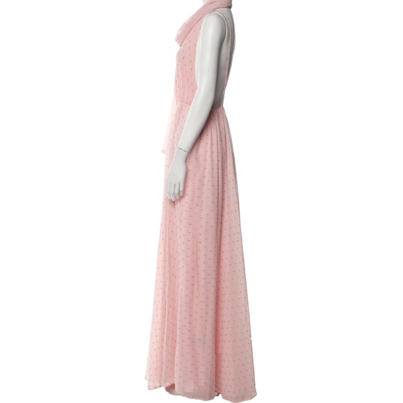 MICHAEL COSTELLO X REVOLVE Pink Chiffon with Gold One Shoulder Goddess Gown M - Picture 6 of 9